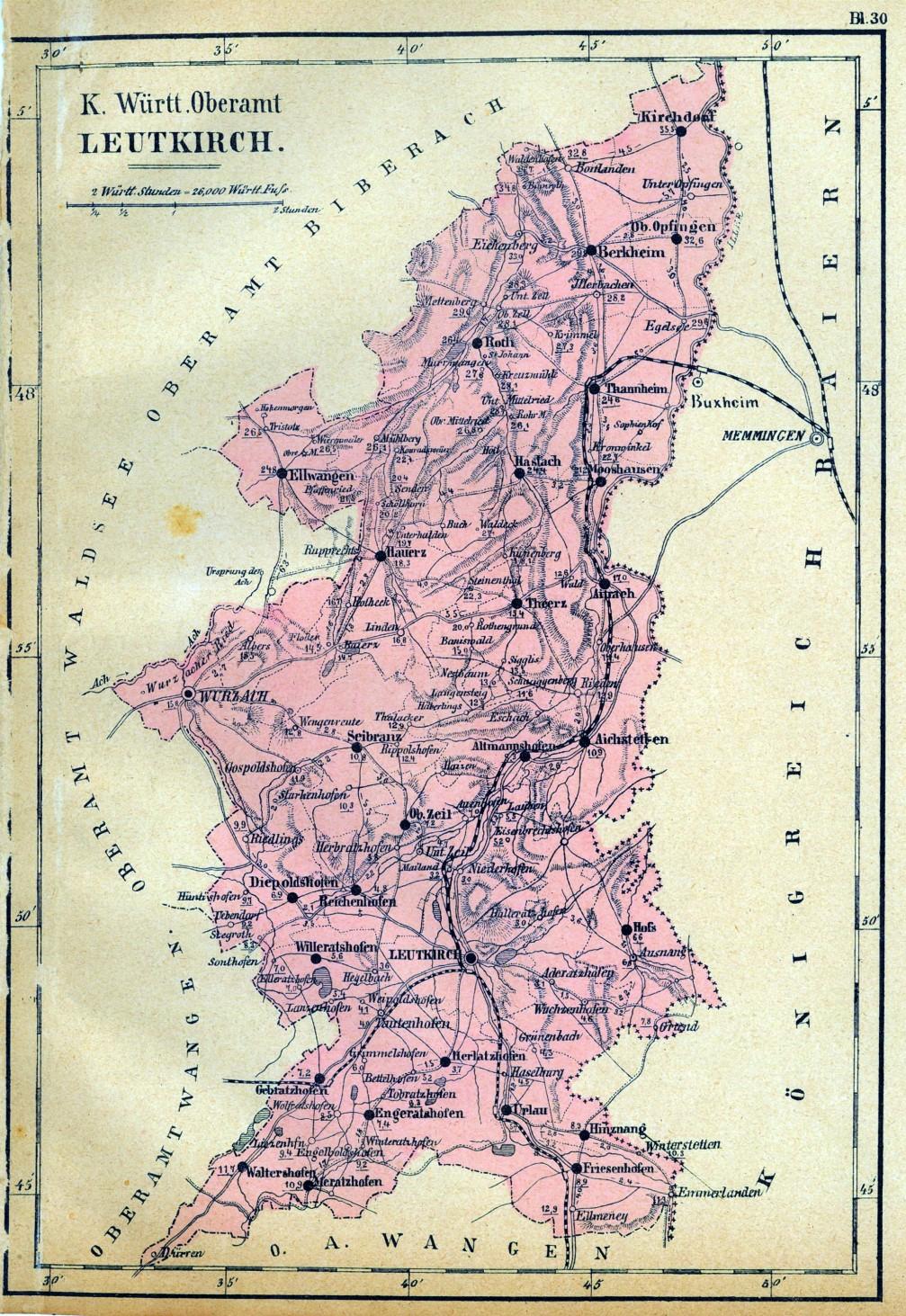 LEUTKIRCH. Karte. "K. Württ. Oberamt Leutkirch". Art / Print / Poster Peter Bierl Buch