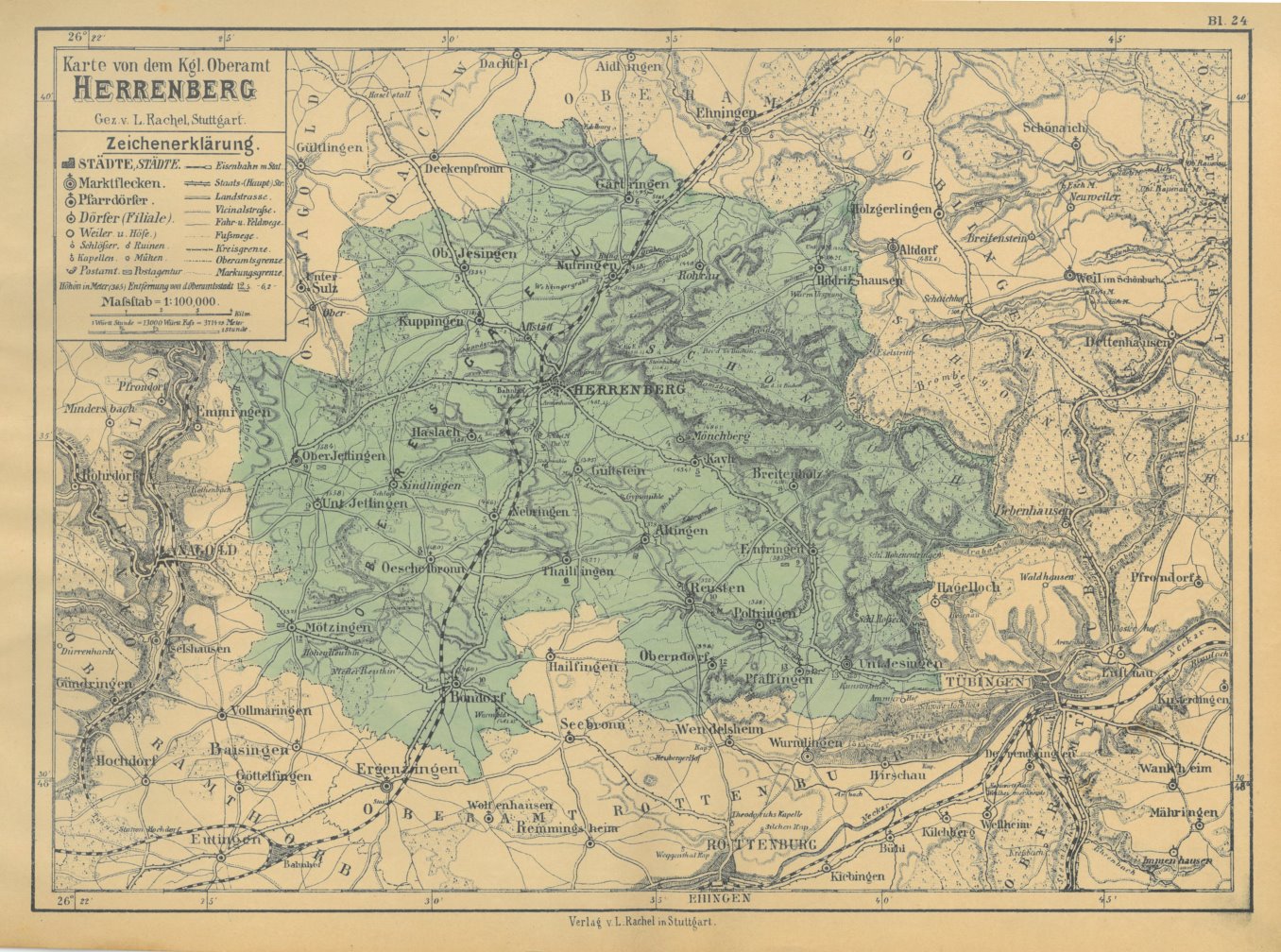 HERRENBERG. - Karte. "Karte von dem Kgl. Oberamt Herrenberg".: Art