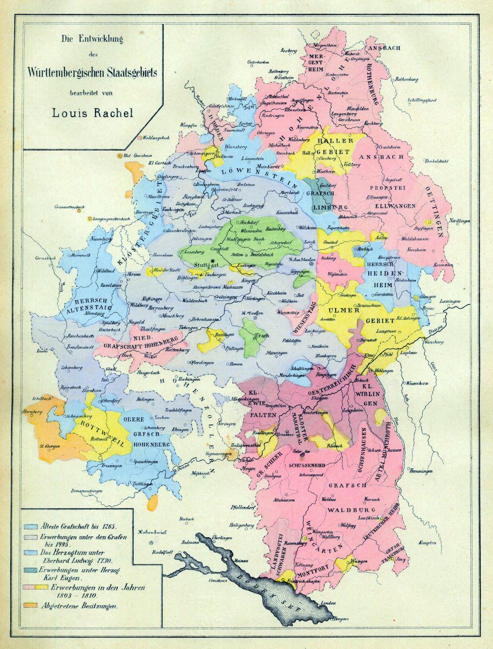 WÜRTTEMBERG. - Karte. "Die Entwicklung des Württembergischen