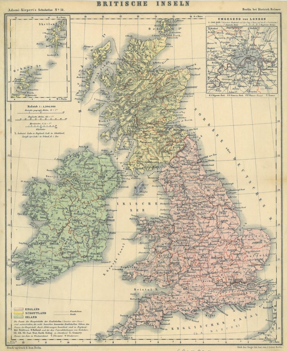 GROSSBRITANNIEN. - Karte. "Britische Inseln".: Art / Print / Poster