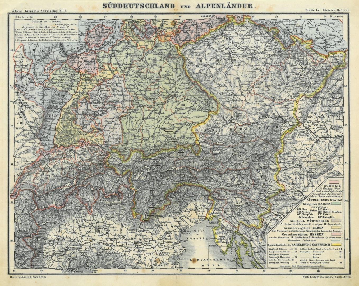 ÖSTERREICH. - Karte. "Süddeutschland und Alpenländer".: Art / Affiche