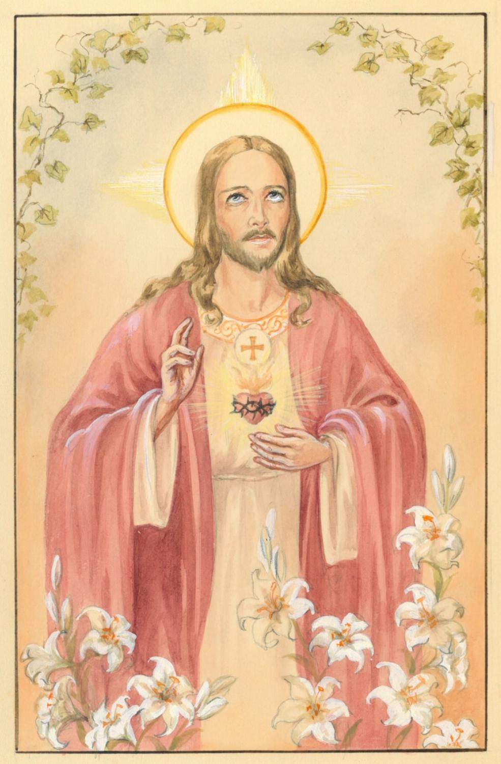 HERZ JESU. "Gebet zum hl. Herzen Jesu". Hüftbild nach viertelrechts des