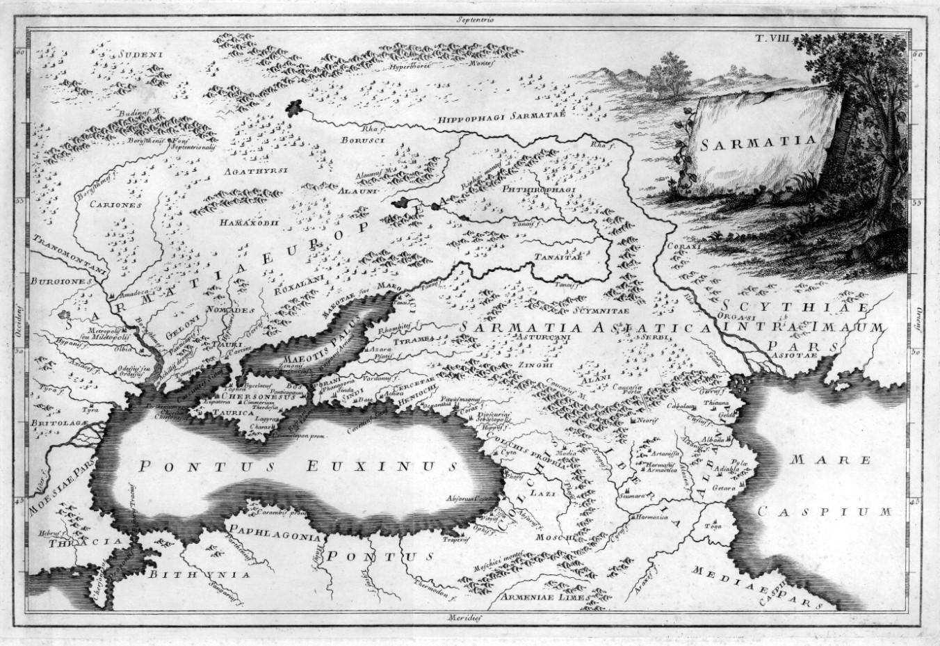 Schwarzes Meer Karte Sarmatia Zeigt Das Gebiet Vom Schwarzen Meer Mit Donaumundung Bis Zum Kaspischen Meer Mit Wolgamundung Im Suden Die Nordliche Turke Und Die Grenzgebiete Zum Iran Art Nbsp Nbsp Print Nbsp Nbsp Poster Peter