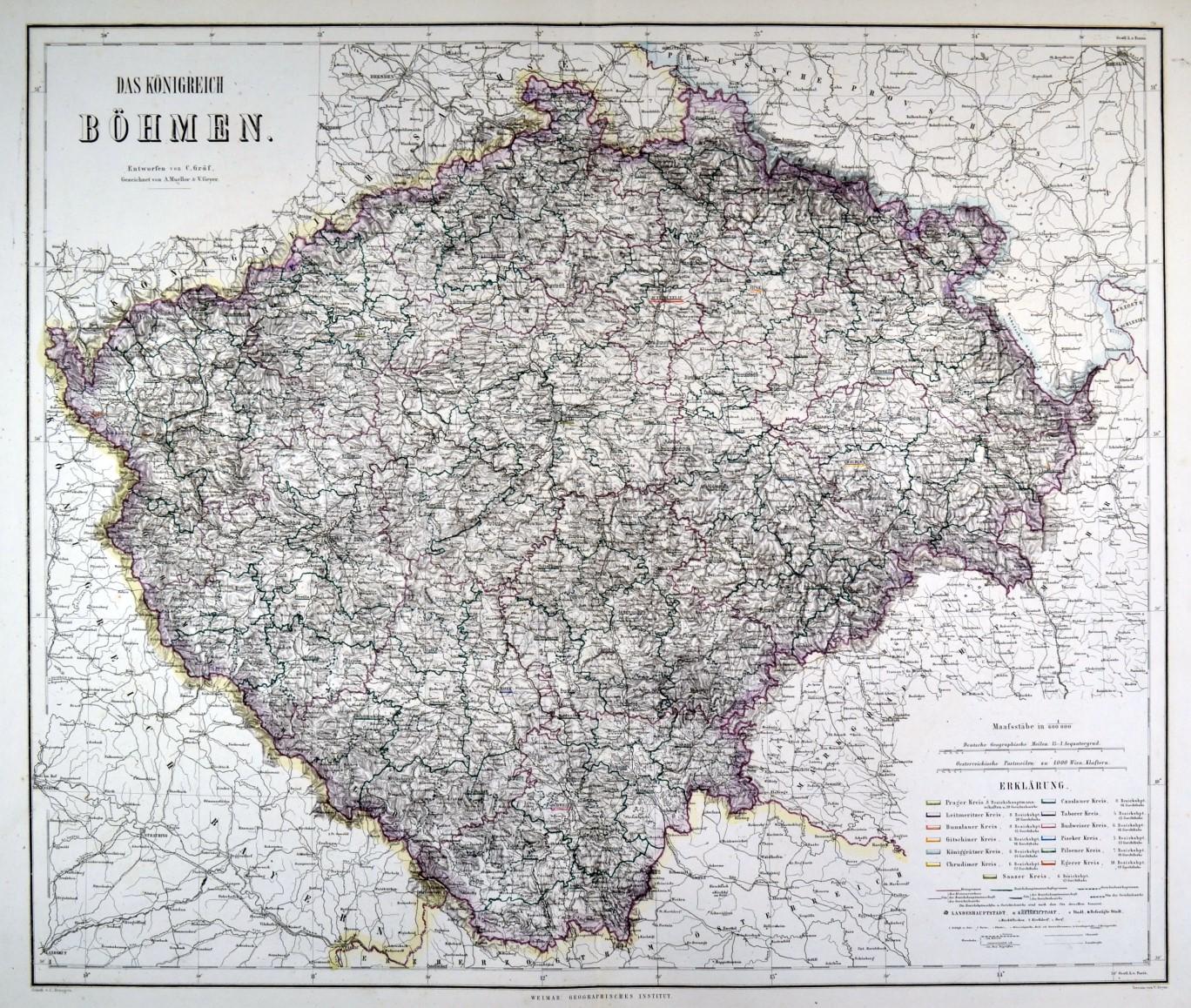 BÖHMEN. - Karte. "Das Königreich Böhmen". Gesamtkarte.: Kunst / Grafik