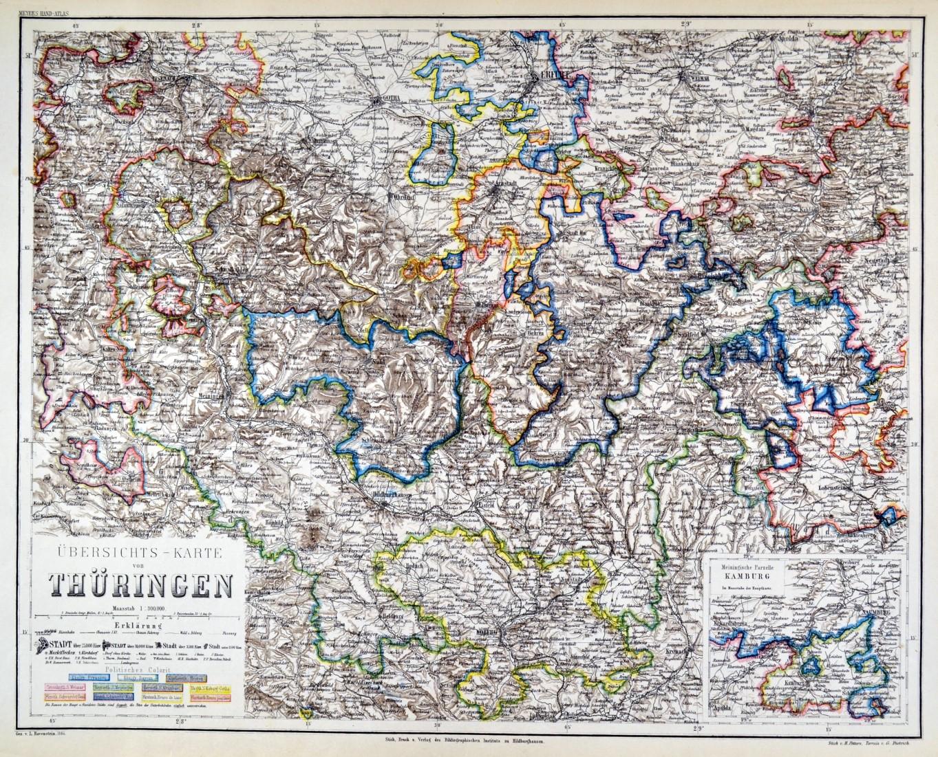 THÜRINGEN. - Karte. "Übersichts-Karte von Thüringen".: Art / Print