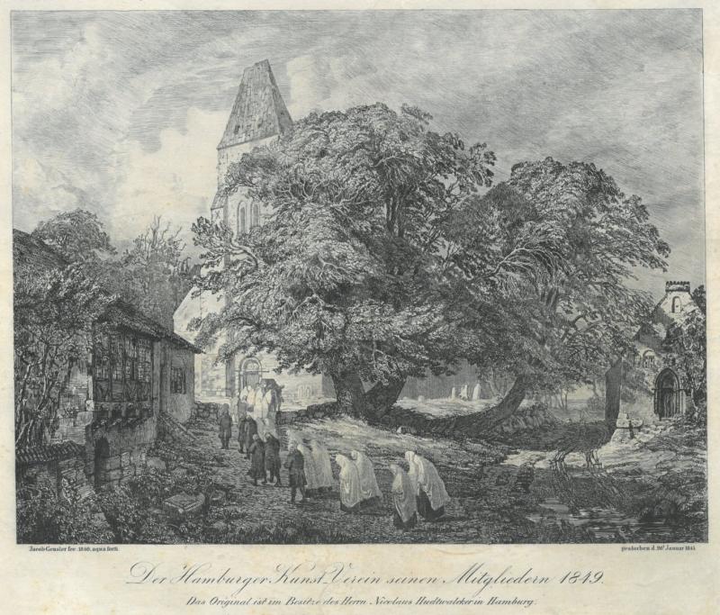 NEU WULMSTORF. "Der Kirchhof (Kirche zu Elstorf), mit Leichenzug