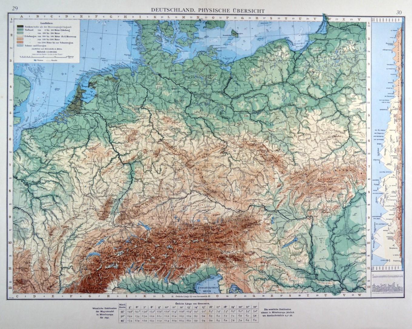 DEUTSCHLAND. - Karte. "Deutschland. Physische Übersicht". Seitlich ein