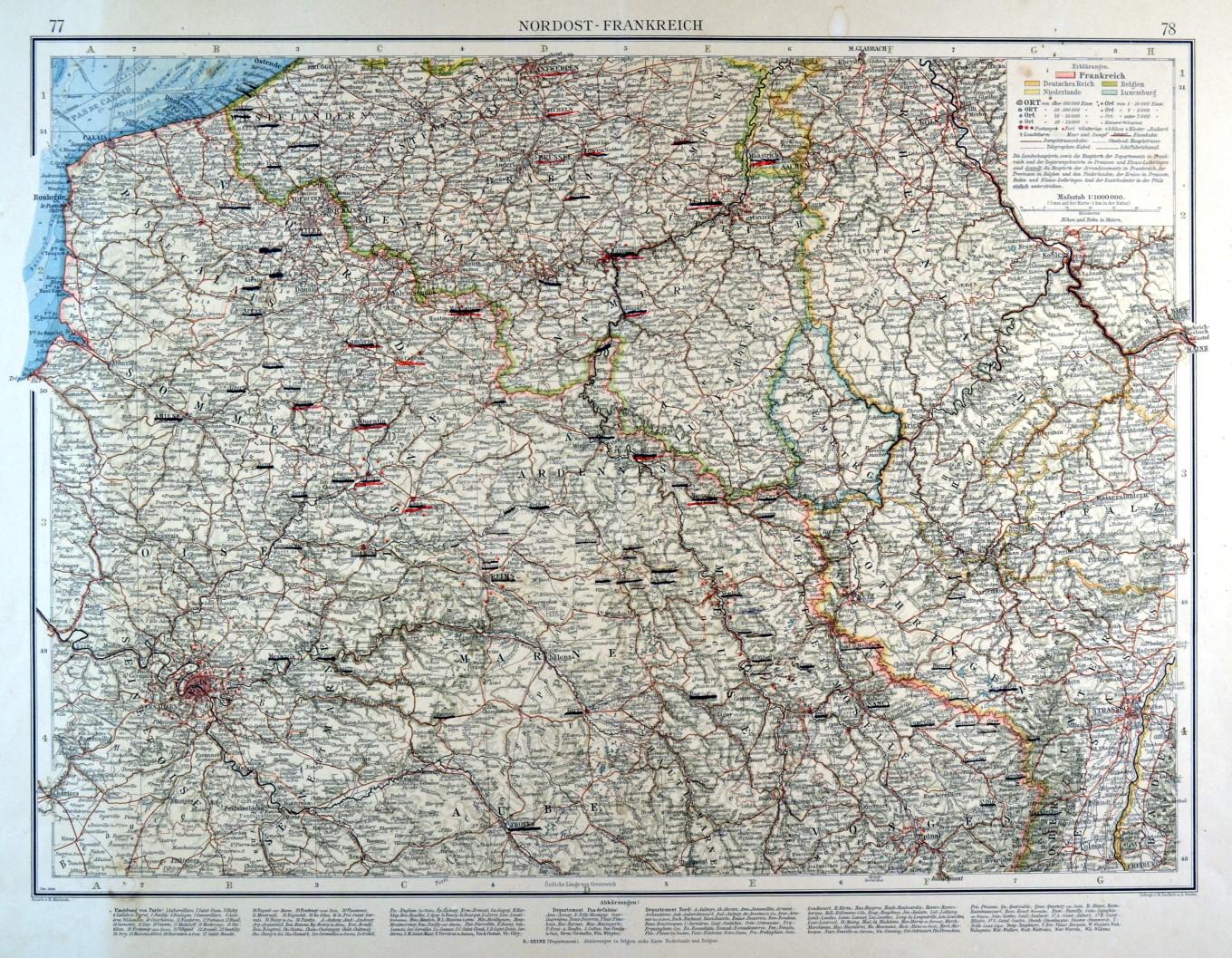 FRANKREICH. - Nordfrankreich. - Karte. "Nordost-Frankreich".: Art