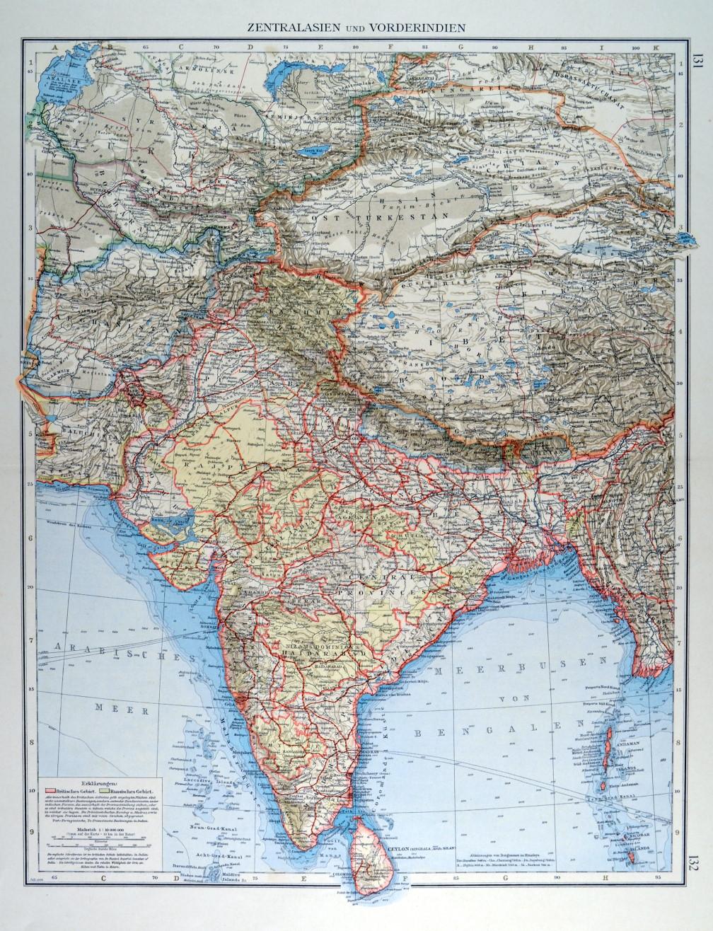 INDIEN. - Karte. "Zentralasien und Vorderindien".: Art / Print / Poster