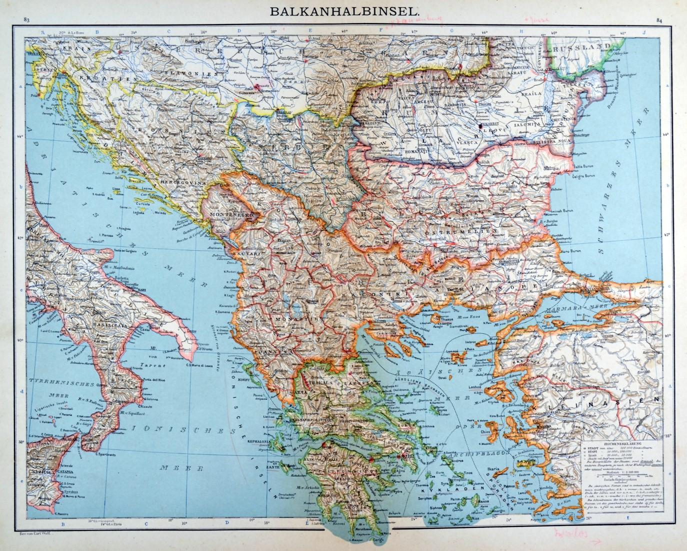 BALKAN. - Karte. "Balkanhalbinsel".: Kunst / Grafik / Poster | Peter