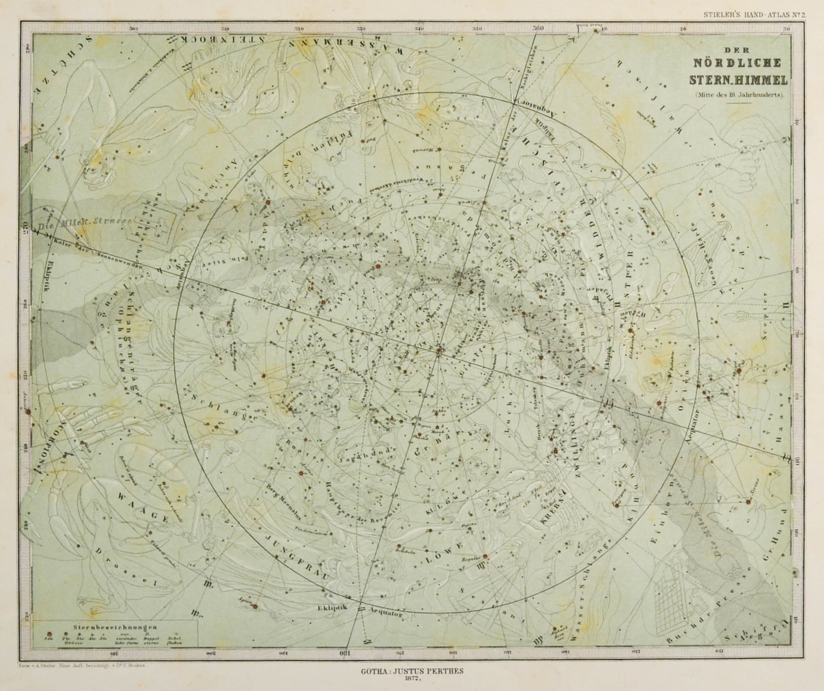 Sternenkarte Sternenkarte Südlicher Himmel Tierkreiszeichen LITHOGRAPHIE 1898