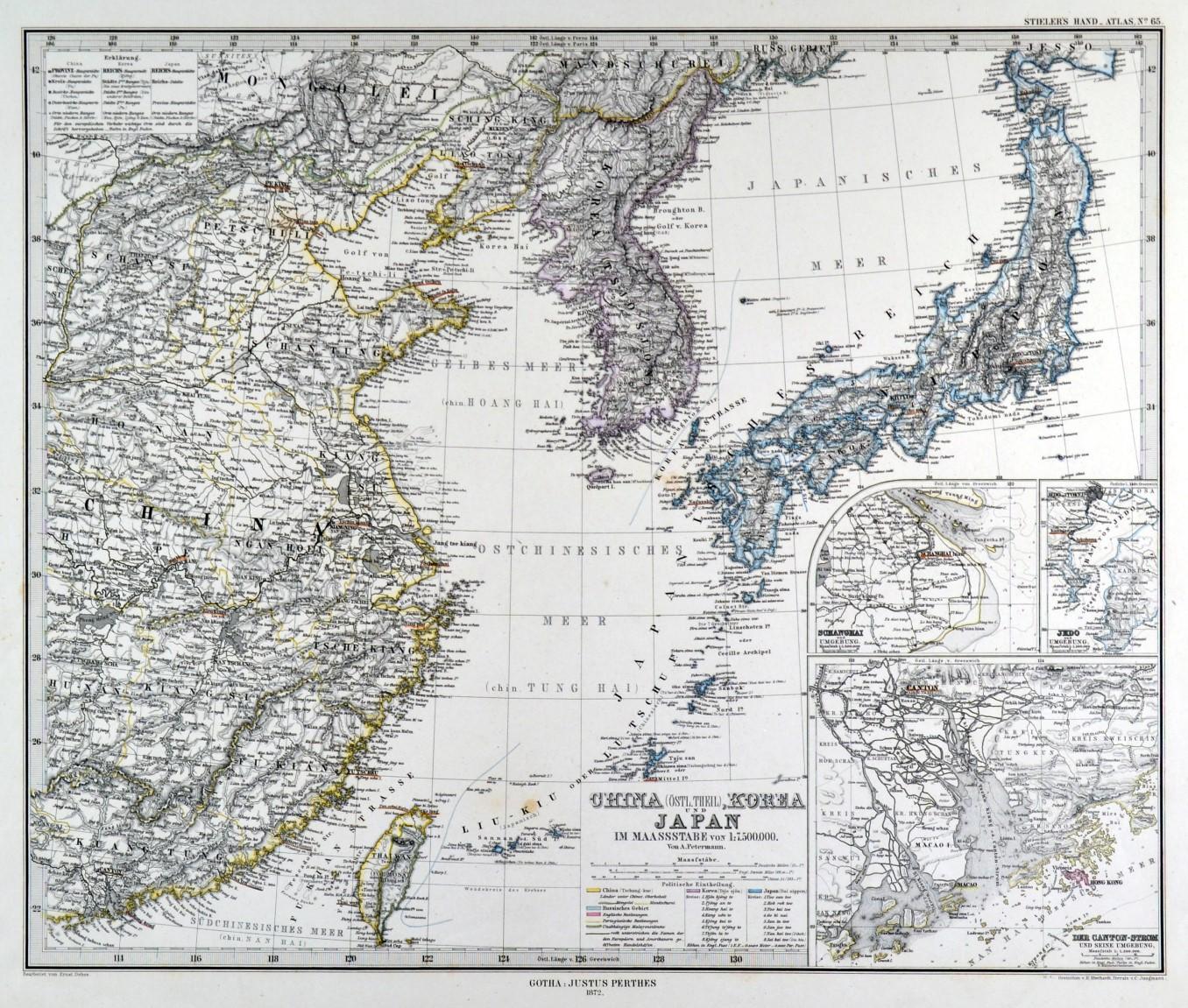KOREA. - Karte. "China (Östl. Theil), Korea und Japan".: Art / Print / Poster  Peter Bierl Buch 