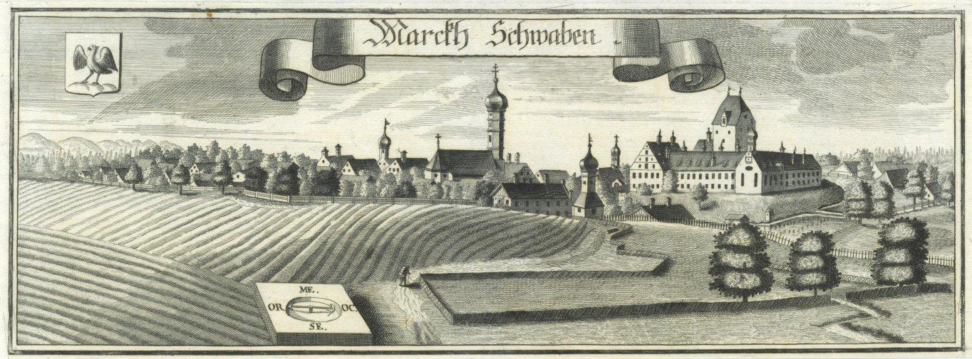 MARKT SCHWABEN. Gesamtansicht mit Schloß. Kunst / Grafik / Poster