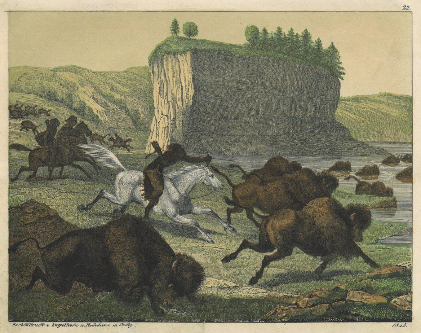 Jagd Bisonjagd Berittene Indianer Bei Der Bisonjagd In Einem Flusstal Mit Steilem Felsen Kunst Nbsp Nbsp Grafik Nbsp Nbsp Poster Peter Bierl Buch Kunstantiquariat
