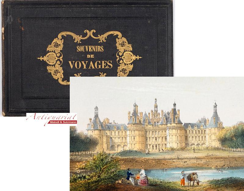 Souvenirs de Voyages. Album mit 12 altkol. Lithographien (Ch. Rivière  del.). by Frankreich-Album.
