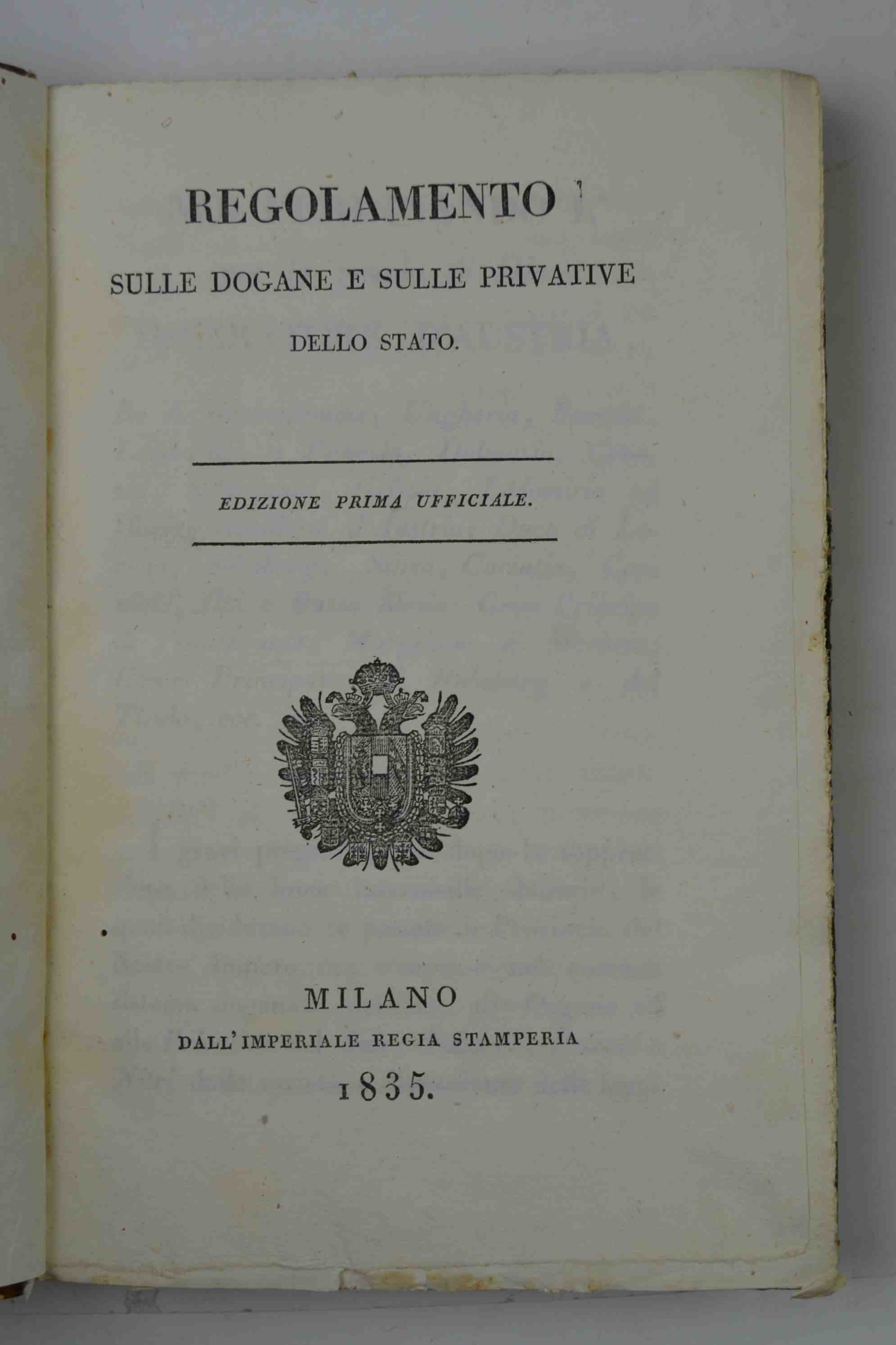 Abebooks Regolamento sulle dogane e sulle privative dello stato. Edizione prima ufficiale