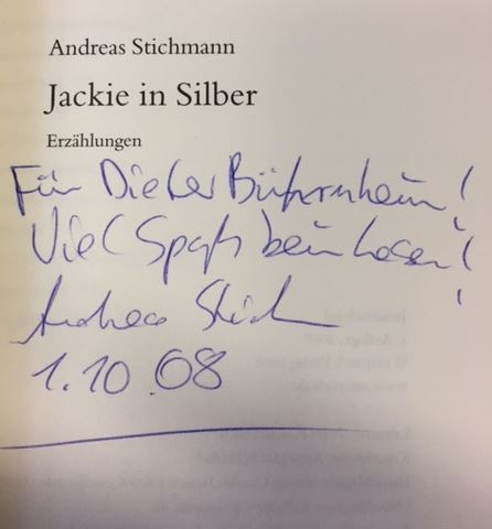 Jackie in Silber.- signiert, Widmungsexemplar, Erstausgabe Erzählungen. - Stichmann, Andreas.