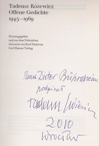 Offene Gedichte 1945-1969. Herausgegeben und aus dem Polnischen übersetzt von Karl Dedecius - Rózewicz, Tadeusz.