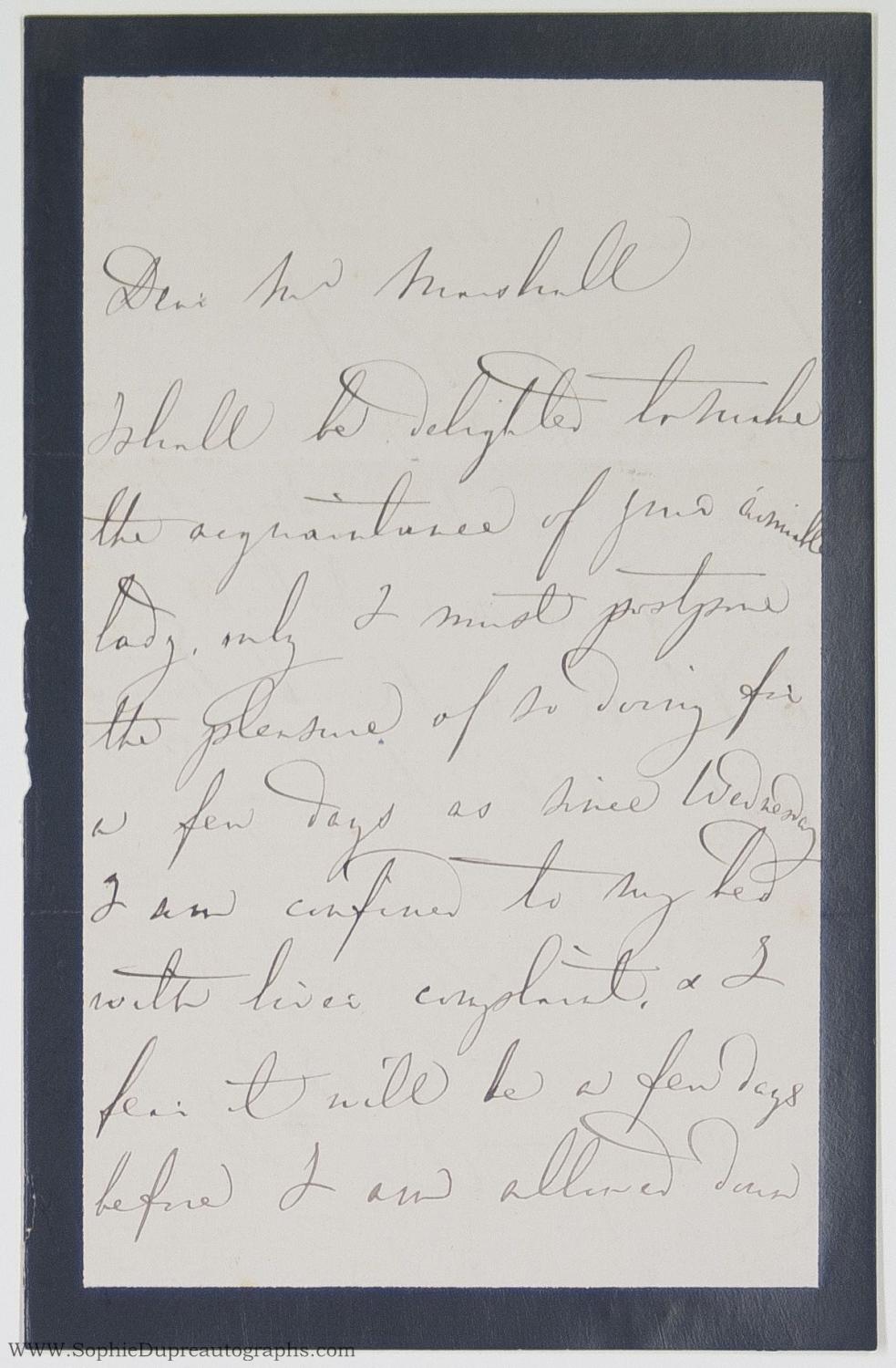Autograph Letter Signed to Mr Marshall, in English, (Giacinta, 1807-1889, Italian Soprano) PUZZI [ ]
