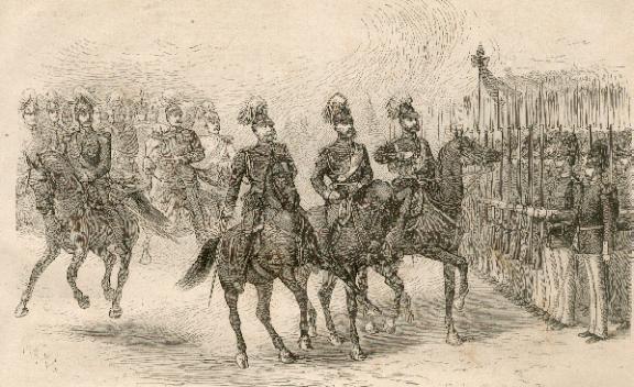 Die Drei Kaiser Zusammenkunft In Berlin Die Grosse Parade Auf Dem Tempelhofer Feld Die Kaiser Zu Pferd Nehmen Die Parade Ab By Kaiser Wilhelm I Kaiser Franz Joseph V Osterreich Zar Alexander Ii 1873