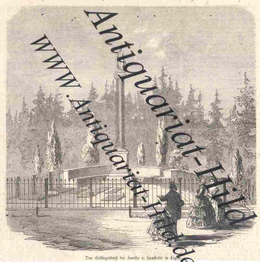 Das Erbbegräbnis der Familie v. Humboldt in Tegel. Ansicht mit biedermeierlicher figürlicher Staffage. - Humboldt, Alexander v.,