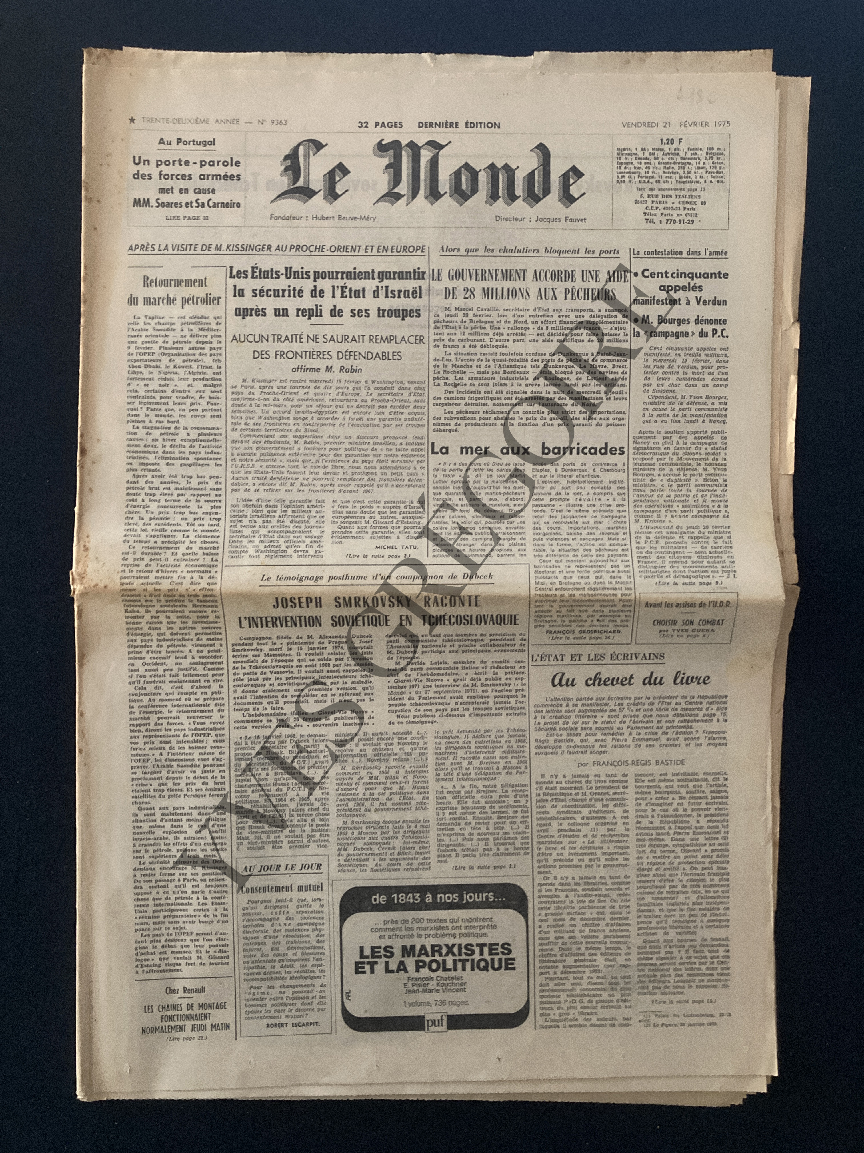 LE MONDE-N°9363-VENDREDI 21 FEVRIER 1975 [Très bon] [Couverture souple]