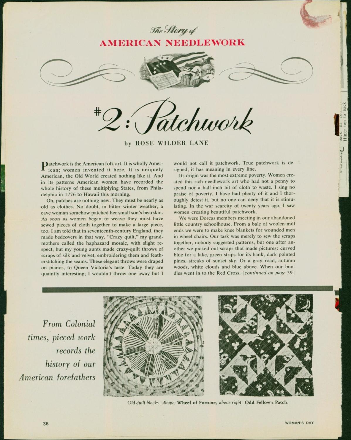 Patchwork (WITH 1961 MAGAZINE ARTICLES ON 'AMERICAN NEEDLEWORK' BY