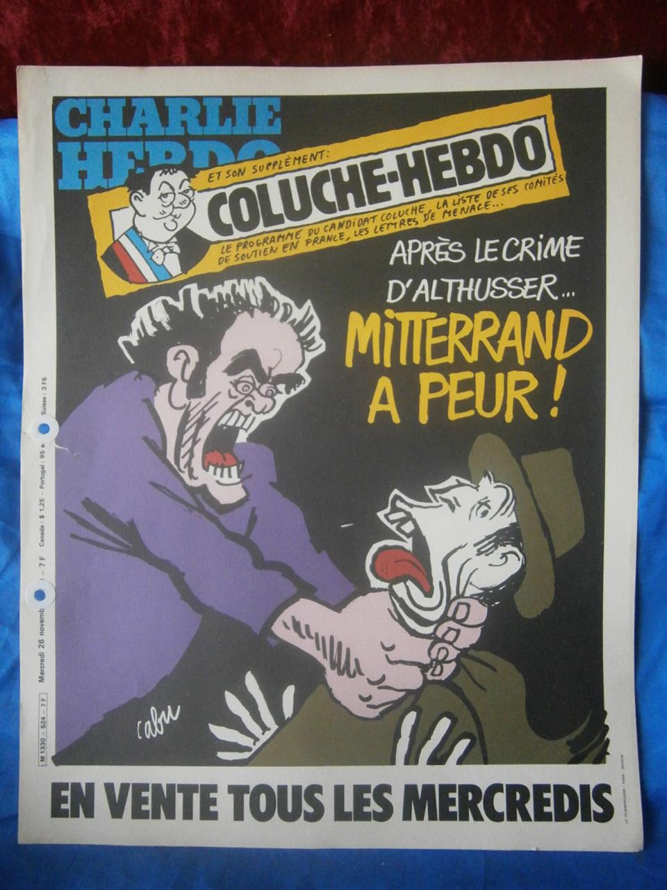 . AFFICHETTE PUBLICITAIRE de KIOSQUE pour le Journal " CHARLIE HEBDO N° 524 de Novembre 1980 . Couverture de CABU CABU [Très bon] [Couverture souple]