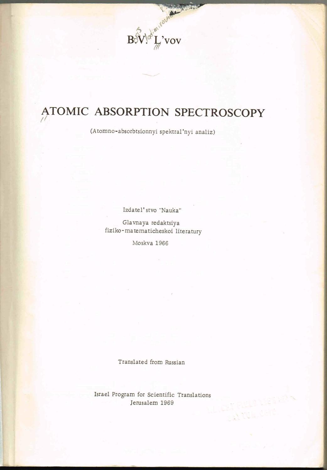 ATOMIC ABSORPTION SPECTROSCOPY (Atomno-absorbtsionnyi spektral'nyi