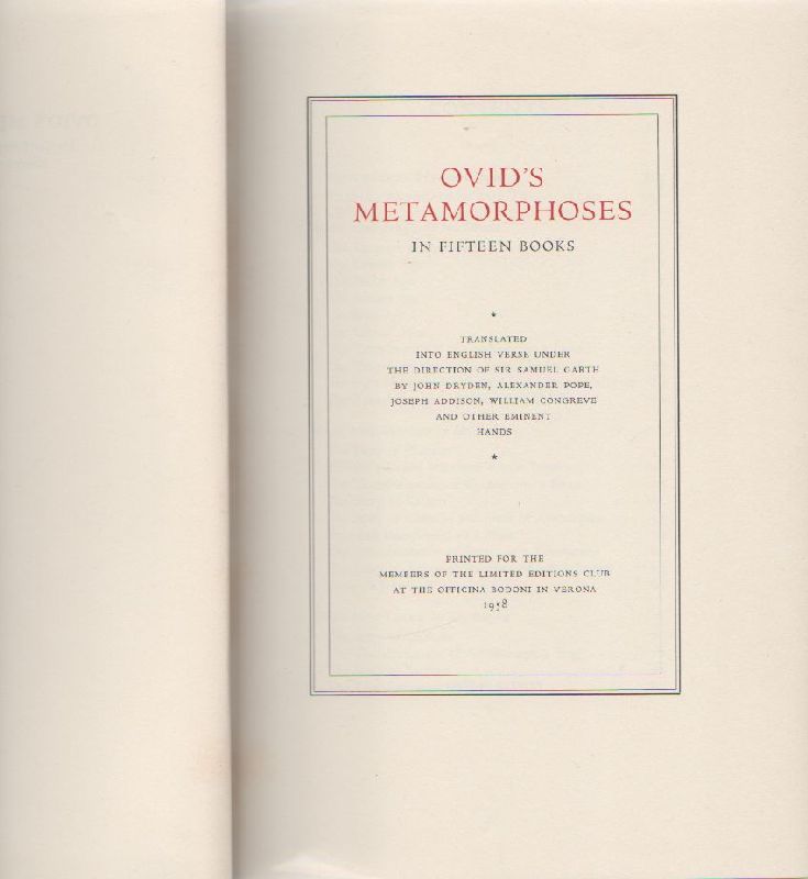 Ovid's metamorphoses in fifteen books - ERNI - OVIDIO,