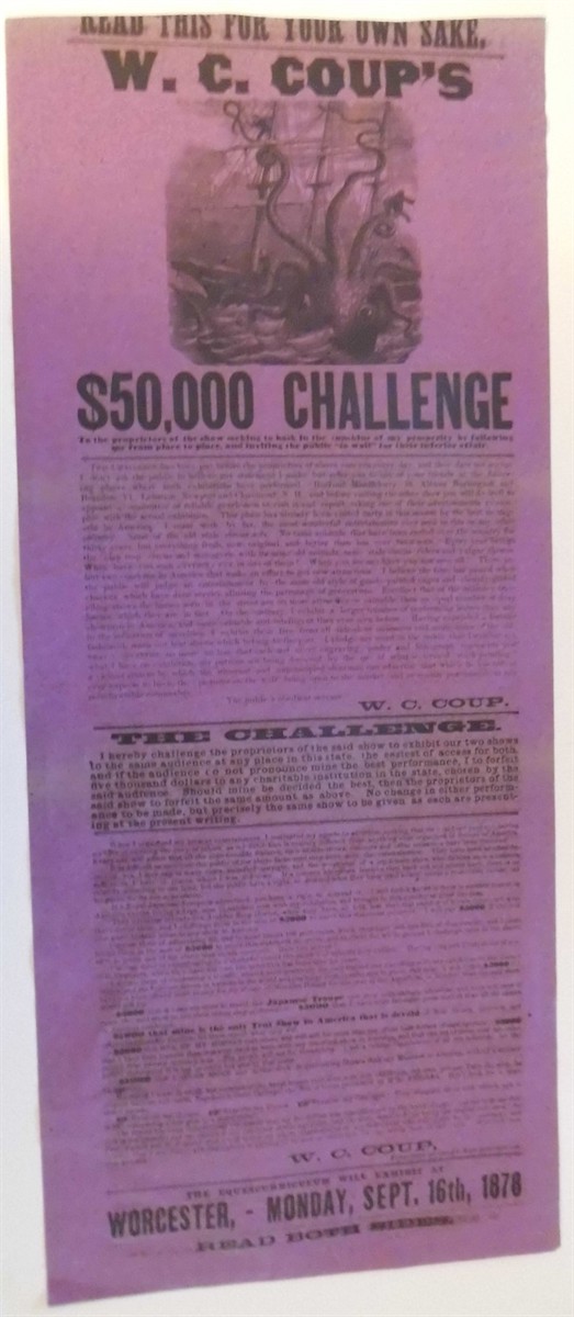 RARE 1878 CIRCUS BROADSIDE Coup, W. C. [Assez bon]