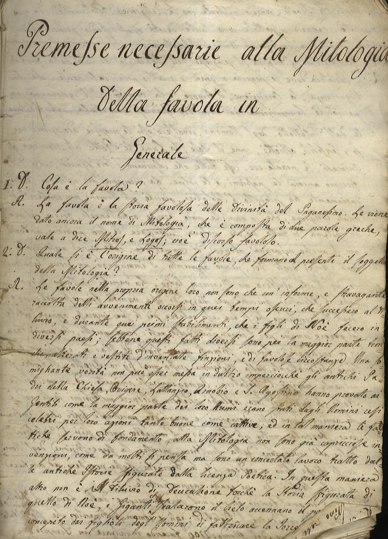 Abebooks COGNIZIONE della Mitologia ossia Favola de' Numi per i giovani della scuola privata diretta dal s. maestro Noè Chiarini. Parte prima. Ad uso di me Giuseppe Iacomini