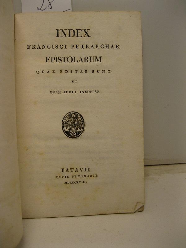 Abebooks Index Francisci Petrarchae epistolarum quae editae sunt et quae adhuc ineditae
