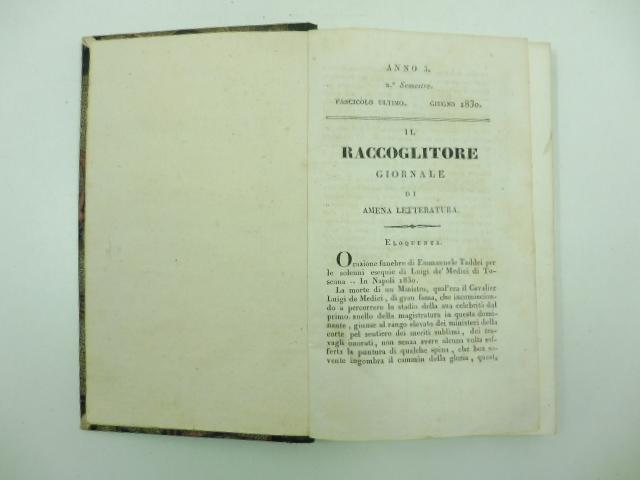Abebooks Il Raccoglitore. Giornale di amena letteratura