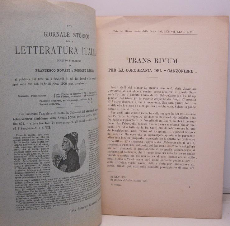 Abebooks Trans Rivum per la corografia del 'Canzoniere'. Estratto dal Giornale storico della letteratura italiana