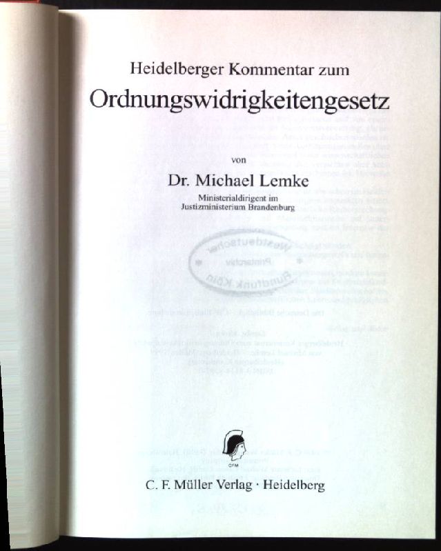 Heidelberger Kommentar zum Ordnungswidrigkeitengesetz. - Lemke, Michael
