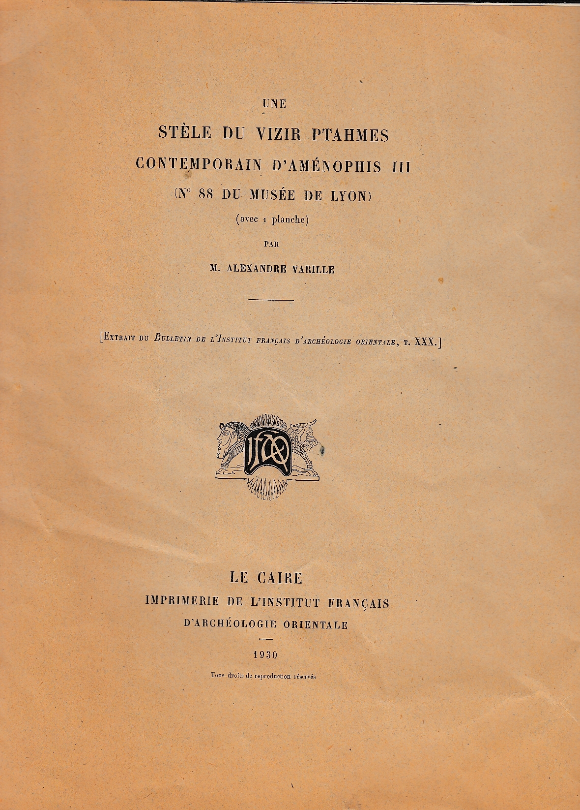 Une stèle du vizir Ptahmes, contemporain d'Aménophis III (no. 88 du ...