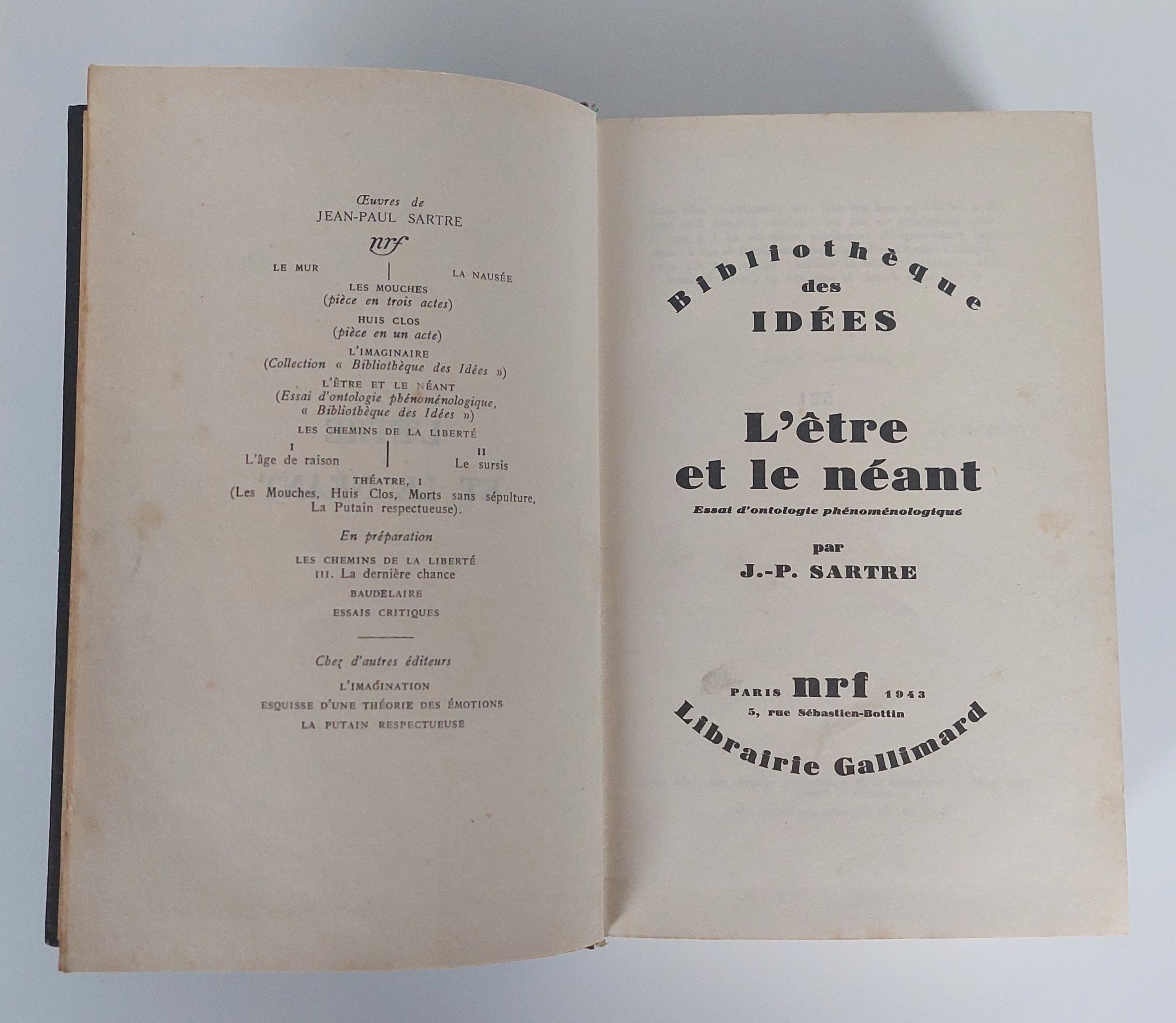 L'etre et le neant. Essai d'ontologie phenomenologique by Sartre, Jean ...