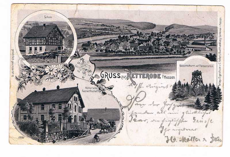 Retterode i.Hessen Gruss aus mit Ansichten Schule, Panorama, Möller