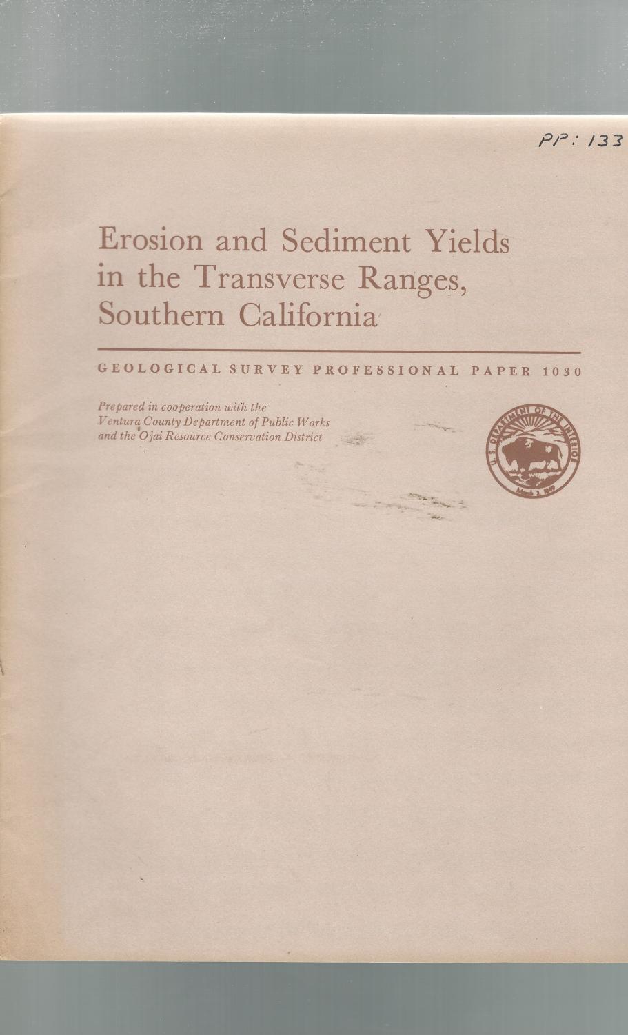 Erosion And Sediment Yields In The Transverse Ranges Southern