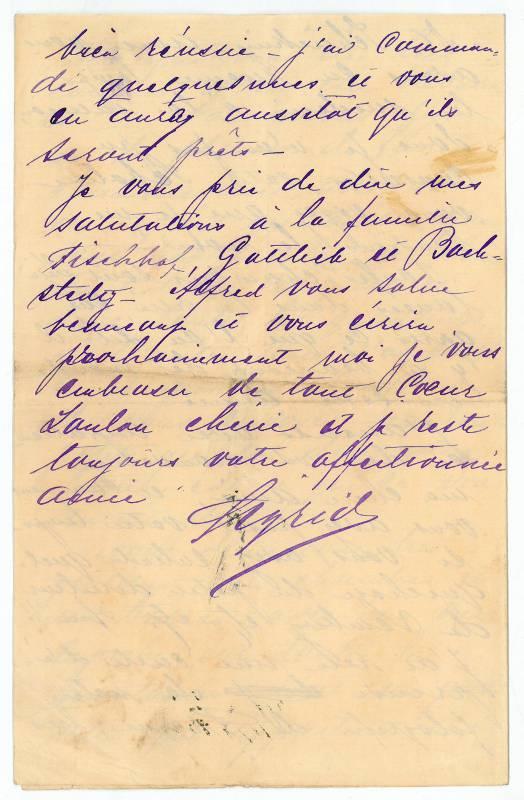 Eigenh. Brief mit U. Arnoldson, Sigrid, schwedische Sängerin (1864-1943). [ ]