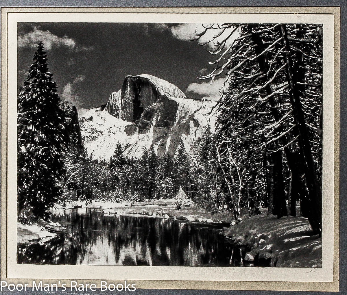 HALF DOME, MERCED RIVER, WINTER, YOSEMITE VALLEY. SILVER PRINT 7.5X9.5" by Ansel Adams (American, 1902-1984): Fine with no dust jacket Frame (1970) | poor man's rare books (mrbooks) IOBA NJB
