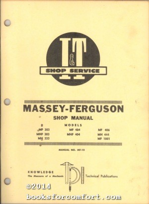 Massey-Ferguson Shop Manual No MF-10 I & T Shop Service Manuals [Very Good] [Softcover]