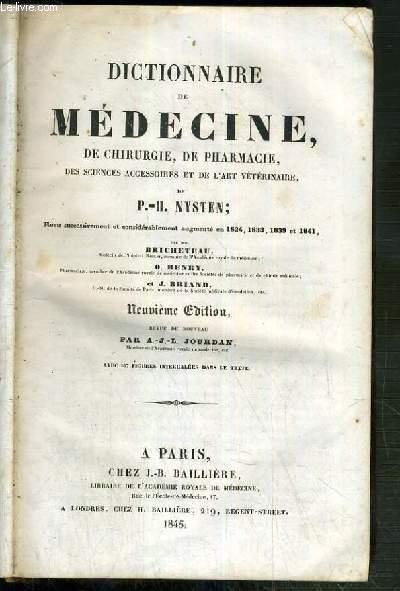 DICTIONNAIRE DE MEDECINE, DE CHIRURGIE, DE PHARMACIE, DES SCIENCES ...