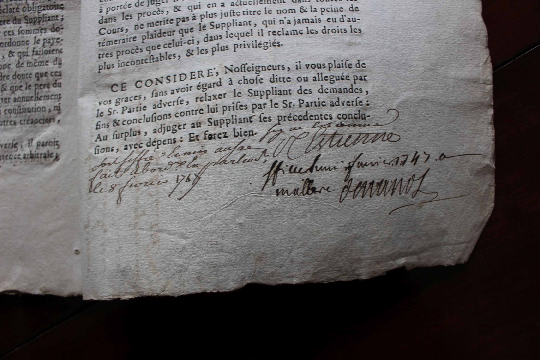 Parlement de Bordeaux – Requête imprimée. Bordeaux 1747 [Bon] [Couverture rigide]