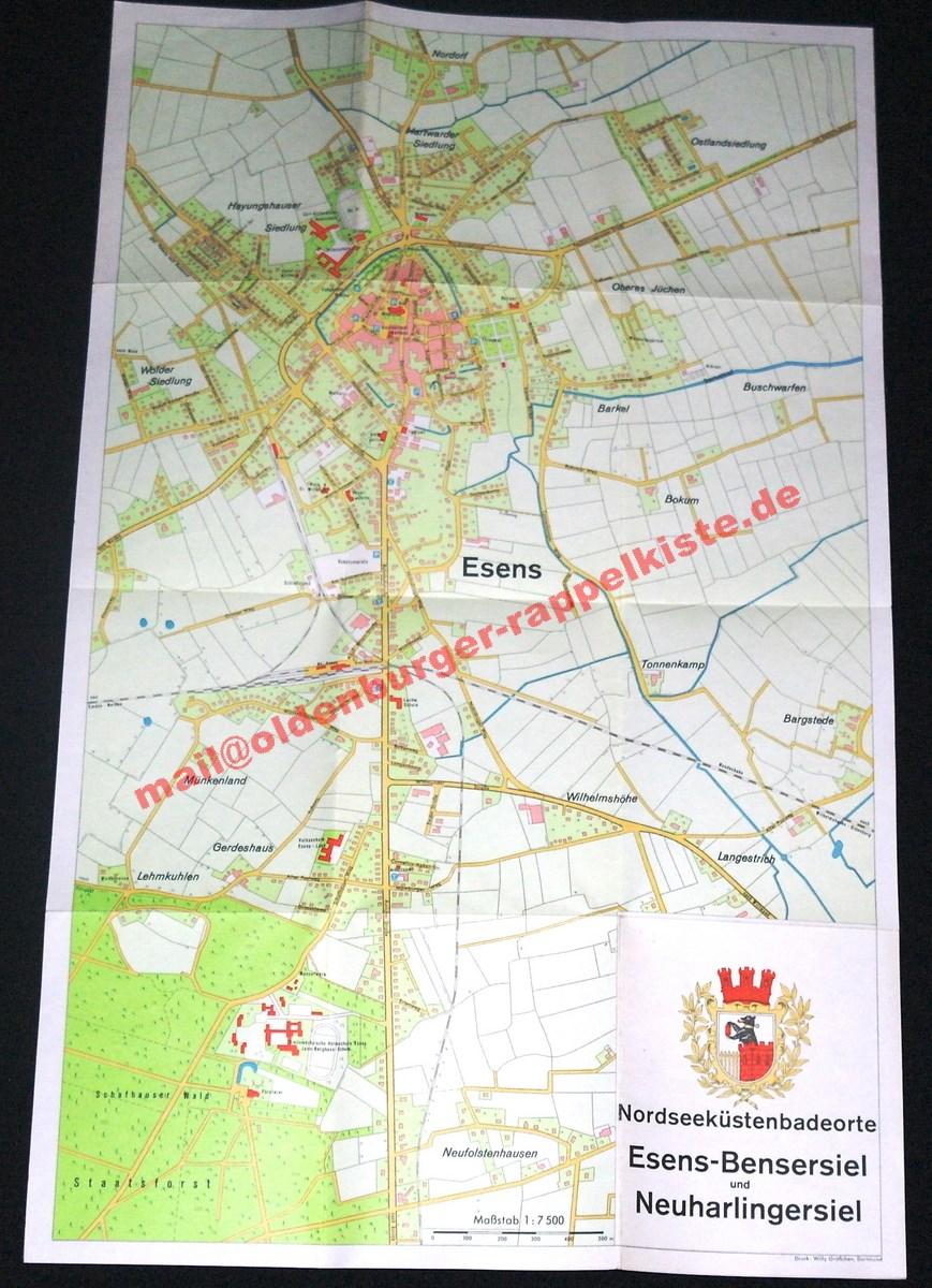 Karte; Nordseeküstenbadeorte " EsensBensersiel und Neuharlingersiel" ( 1970) (1970) Map