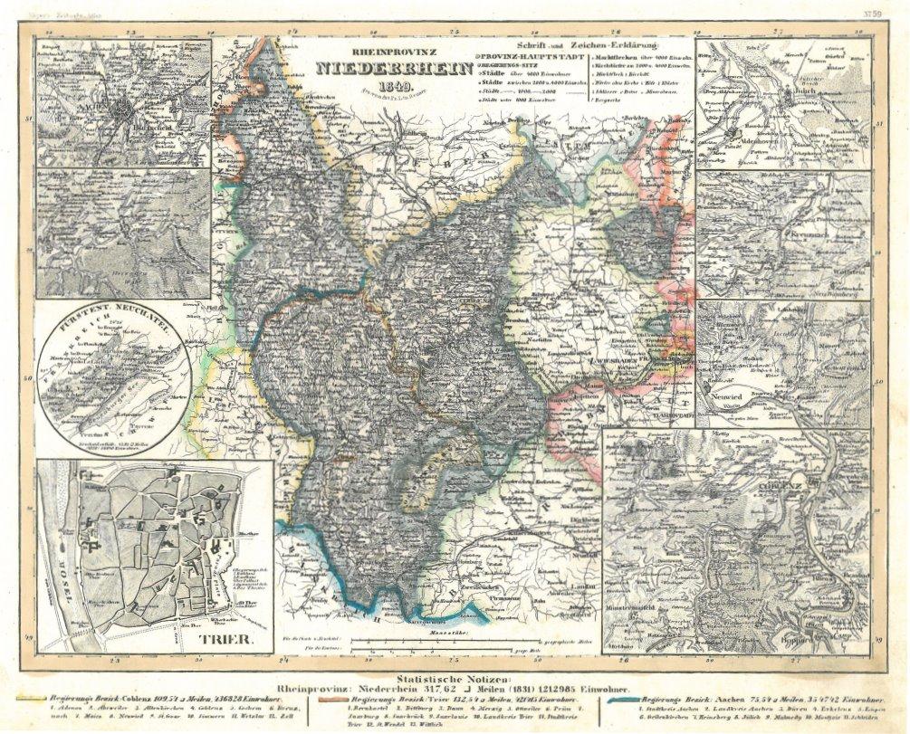 NIEDERRHEIN. - Karte. "Rheinprovinz Niederrhein 1849".: Art / Print