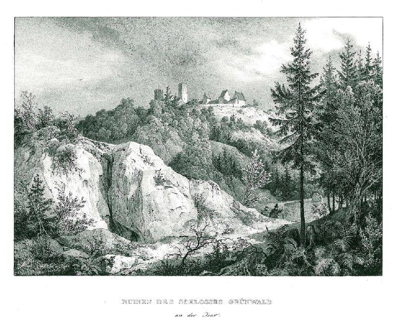 GRÜNWALD. "Ruinen des Schlosses Grünwald an der Isar". Blick von einem