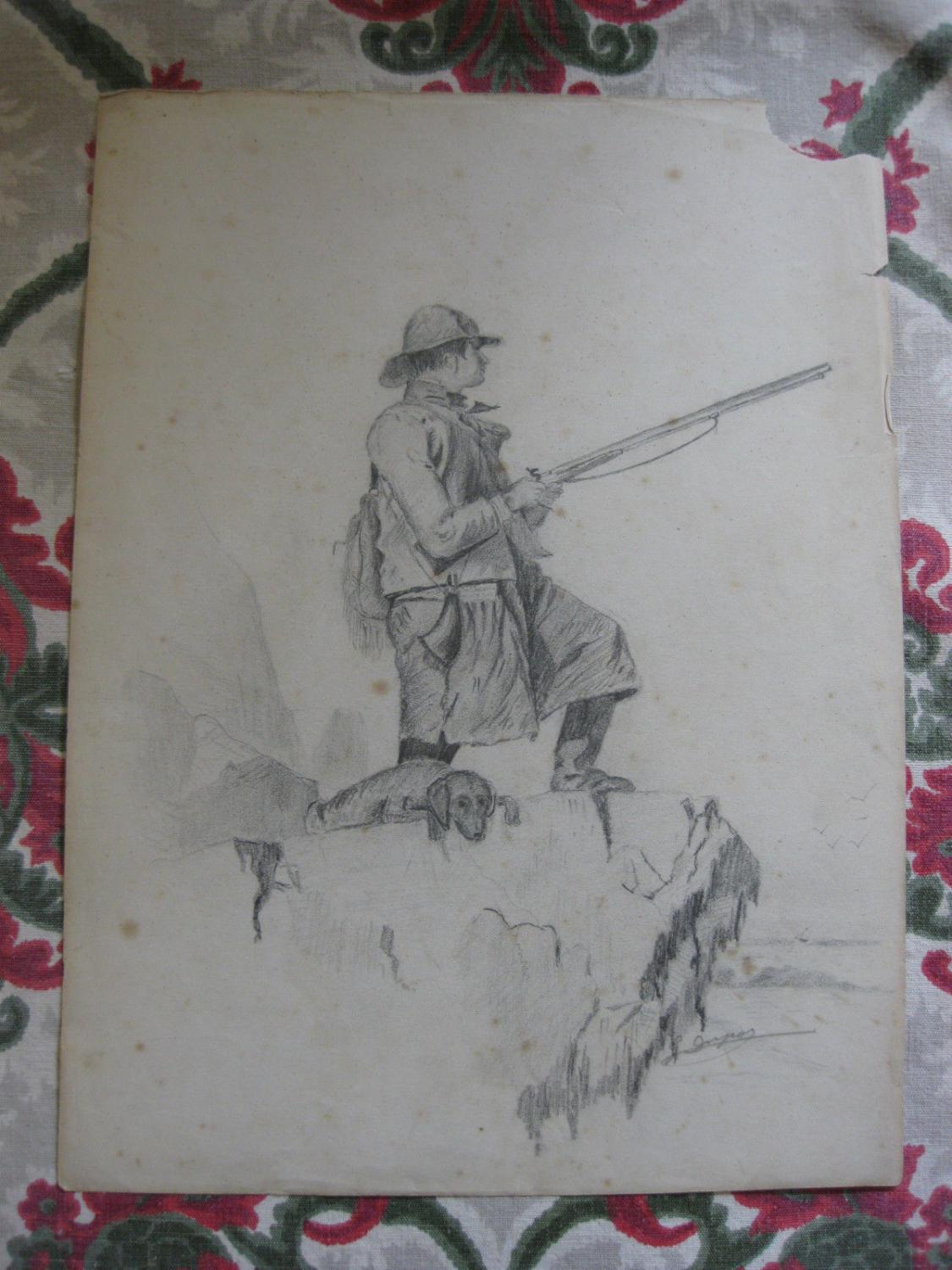 Dessin Original Au Crayon Du XIXème Siècle - Scènes Pastorales Avec Personnages - Œuvre D'art Ancienne