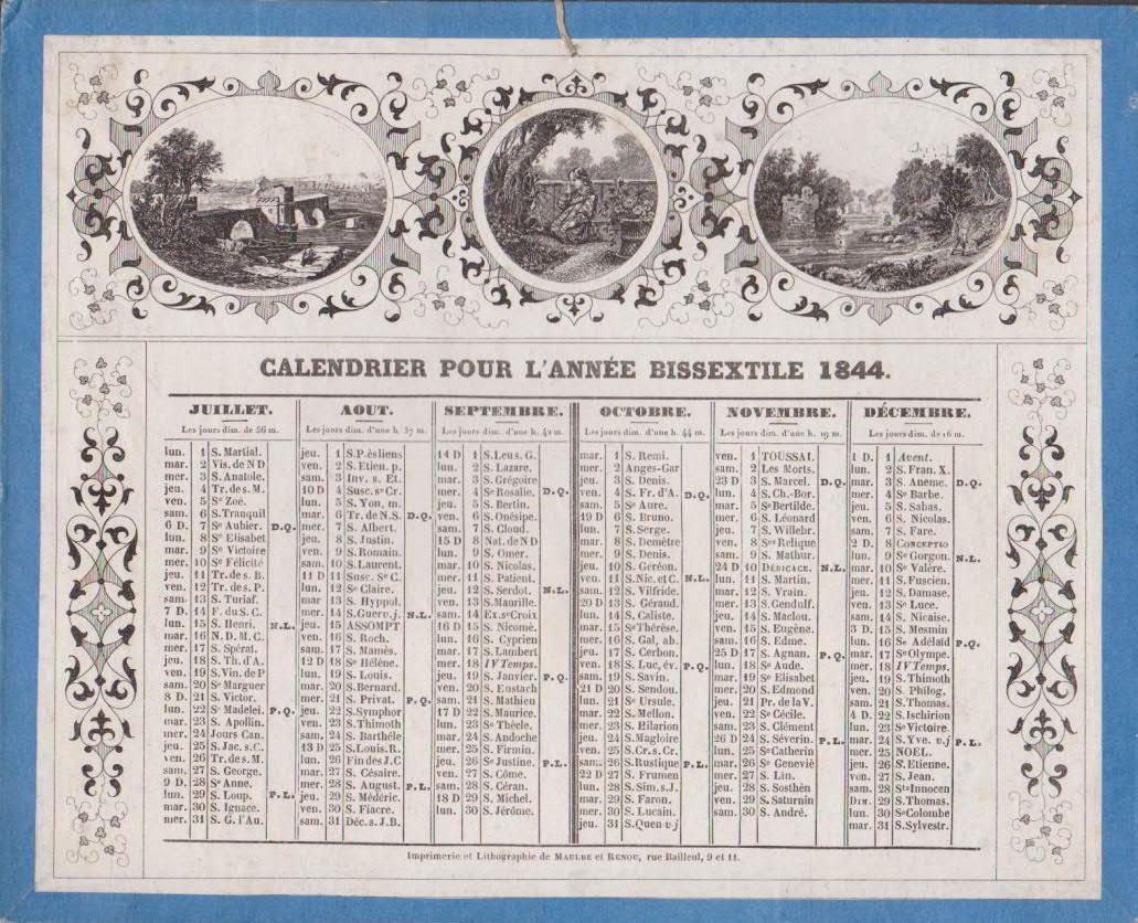 Nombre De Jours Dans Une Année Bissextile Calendrier Pour L'année Bissextile 1844: Très bon (1844) | Librairie du